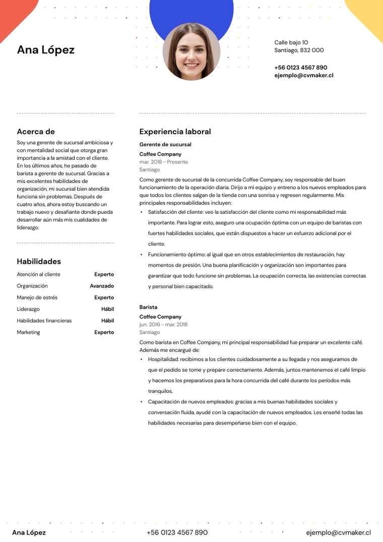 Ejemplo de currículum - gerente de sucursal Ejemplo de currículum - gerente de sucursal