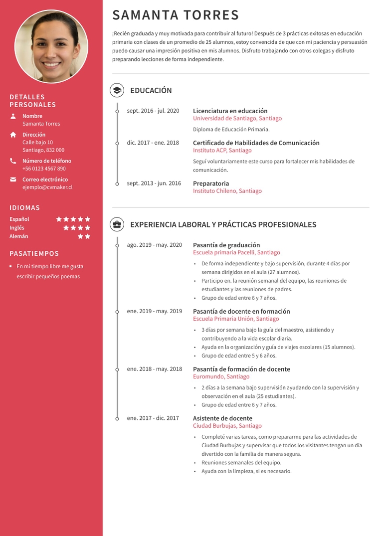 Ejemplo de currículum - maestro de escuela primaria Ejemplo de currículum - maestro de escuela primaria