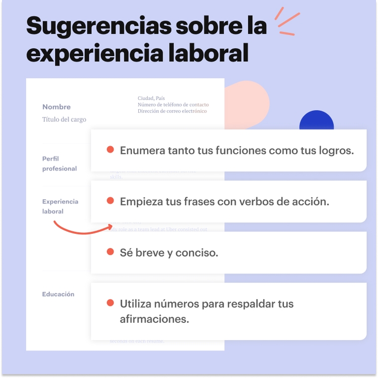 Sugerencias sobre la experiencia laboral