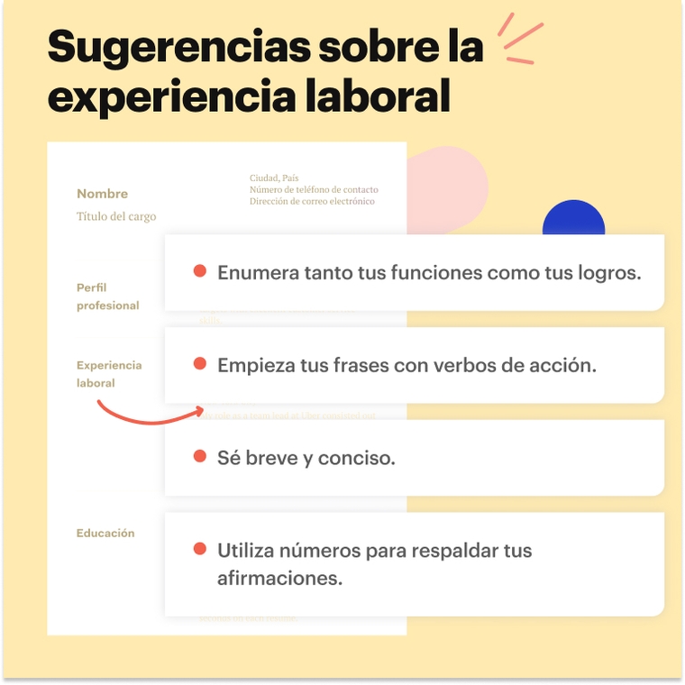 sugerencias sobre la experiencia laboral 